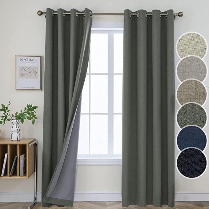 Blackout Curtains Matte Black Linen Like Texture Grommet Top