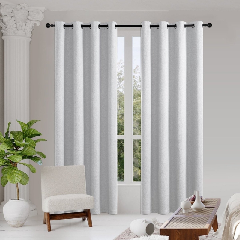 Blackout Curtains Pure White Hue Floor To Ceiling Heavy Drape