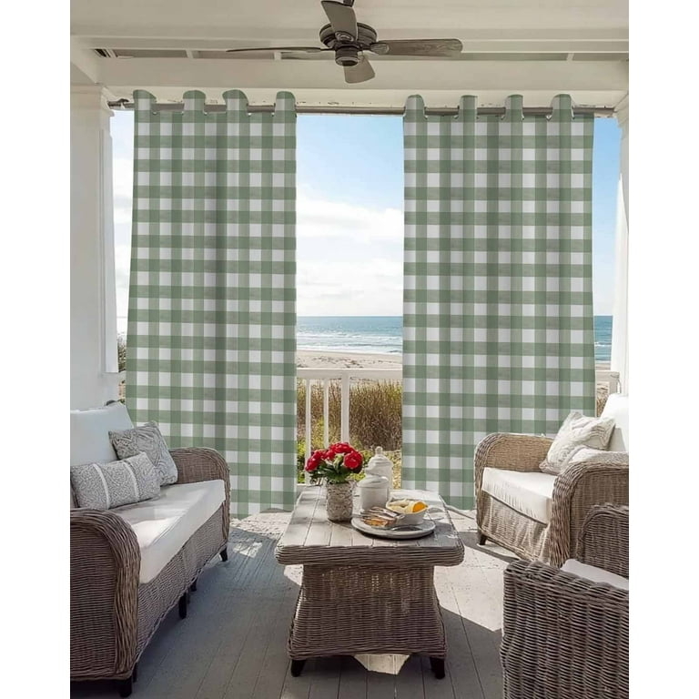 Blackout Curtains Sage Green Buffalo Plaid Ring Top Thermal