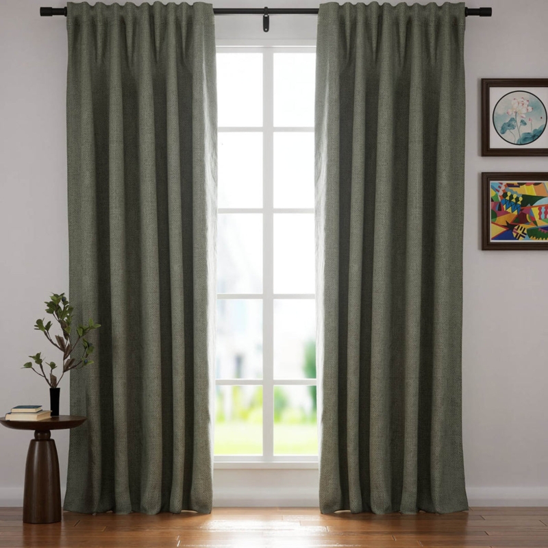 Blackout Curtains Warm Gray Back Tab Slub Texture Organic Drapes