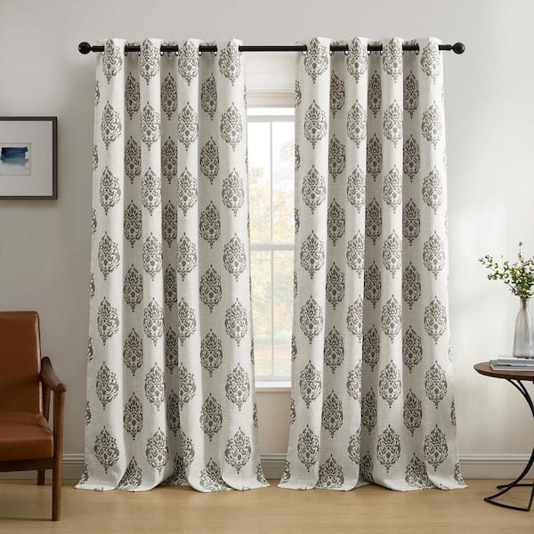 Blackout Curtains with Medallion Pattern Grommet Top Gray