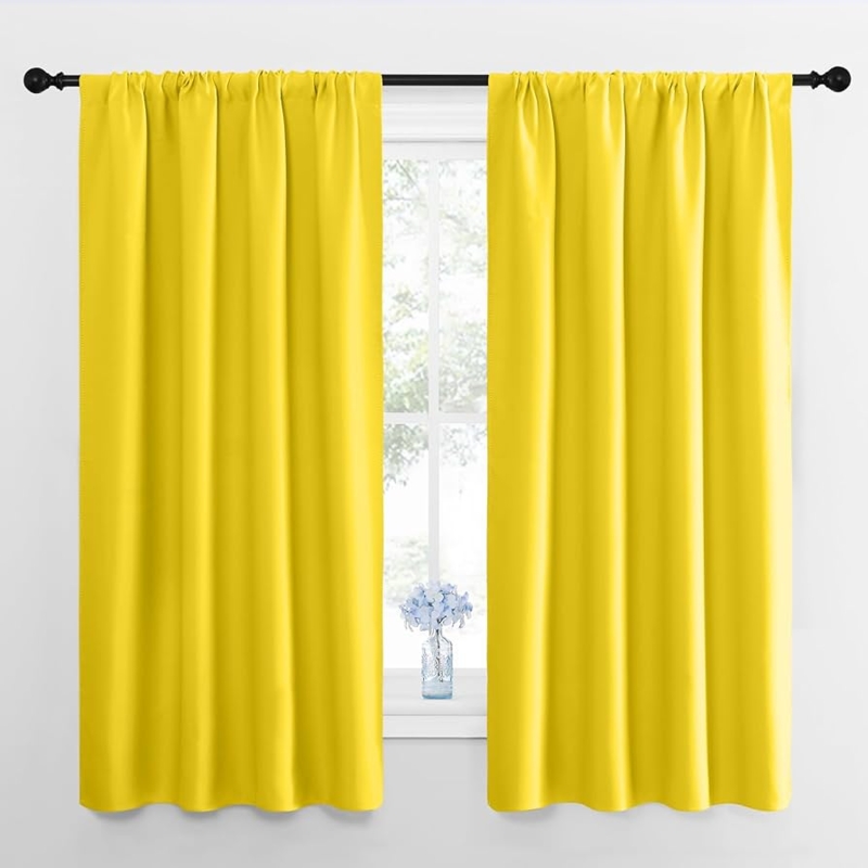 Blackout Panels Bright Yellow Solid Grommet Top Curtains (62 chars)