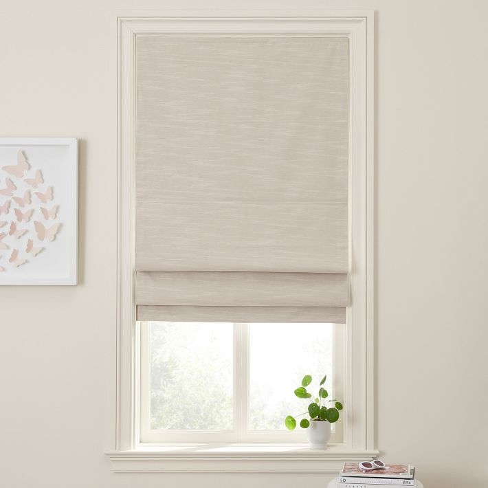 Blackout Roman Shade Cordless Flax Woven Fabric Inside Mount