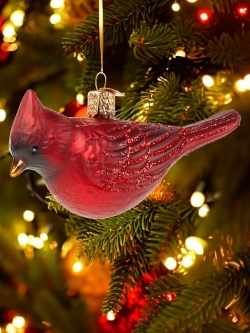 Blown Glass Bird Ornament, Traditional Red Cardinal with Glitter Accents