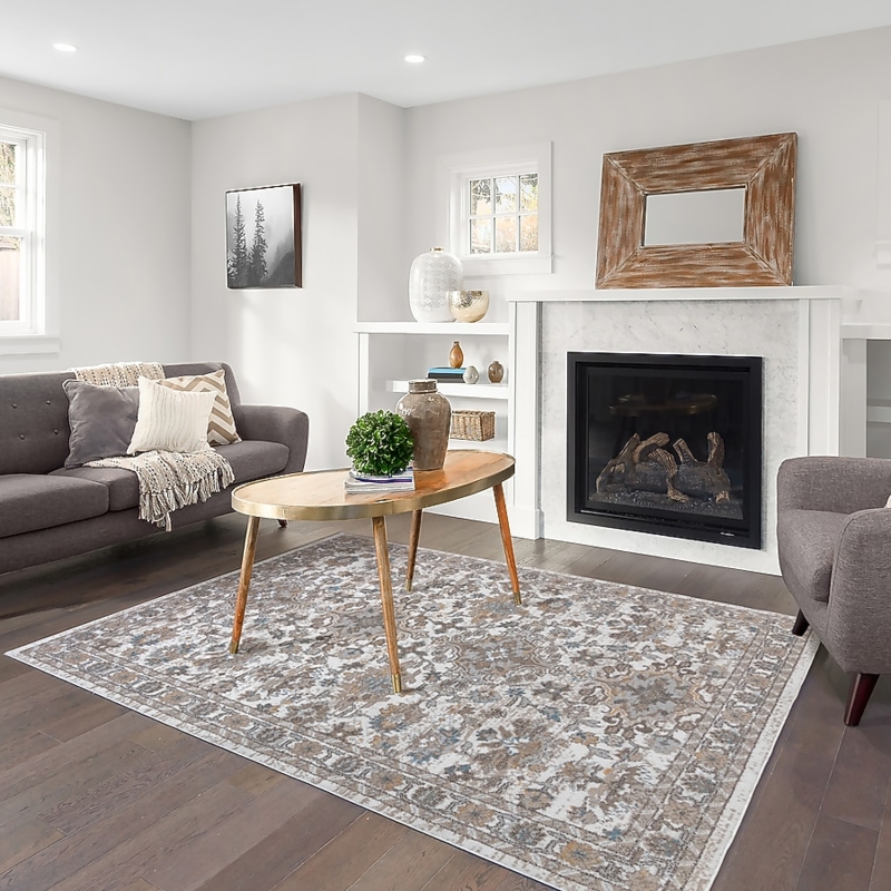 Blue Accent Area Rug Oriental Botanical Medallion Traditional Loomed