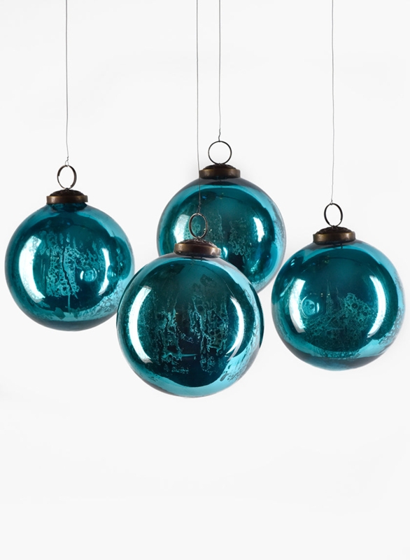 Blue Aqua Mercury Glass Christmas Ornament Ball Holiday Tree Decor  Jamali  Garden