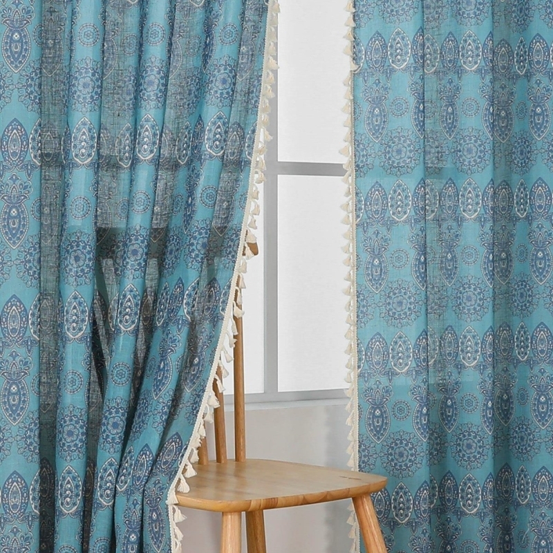Blue Boho Curtains | Medallion Tassel Drapes