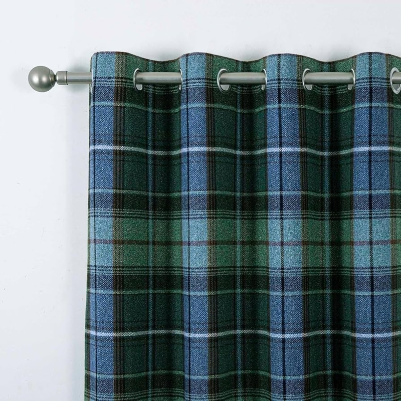 Blue Green Tartan Window Curtains Weighted Hem Grommet Top