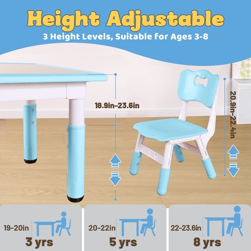 Blue Toddler Table and Chairs Adjustable Height Set