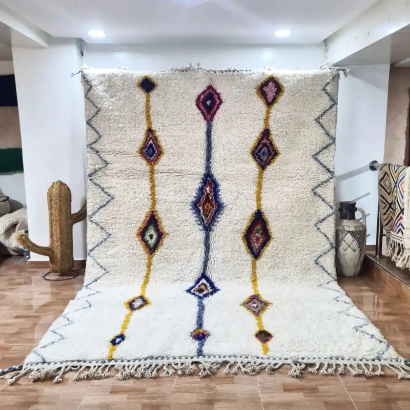 Bohemian Neon Accent Area Rug Shaggy Wool Tribal Geometric Plush