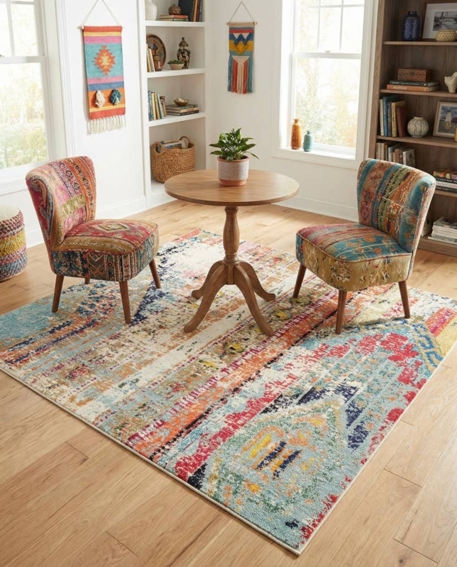 Bohemian Southwestern Square Area Rug, Multicolor