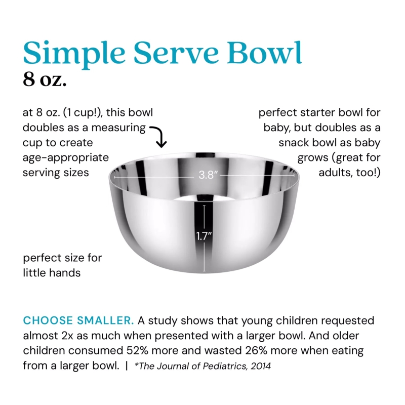 Bowl Polished Stainless Steel Rolled Rim, Toddler Safe