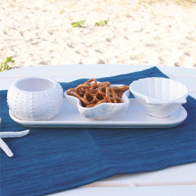 Bowl Set Ceramic Shell Shaped Glossy Finish Nesting Coastal