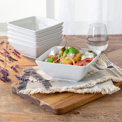 Bowl Set Ceramic Style Glossy Stackable Square Everyday Dining