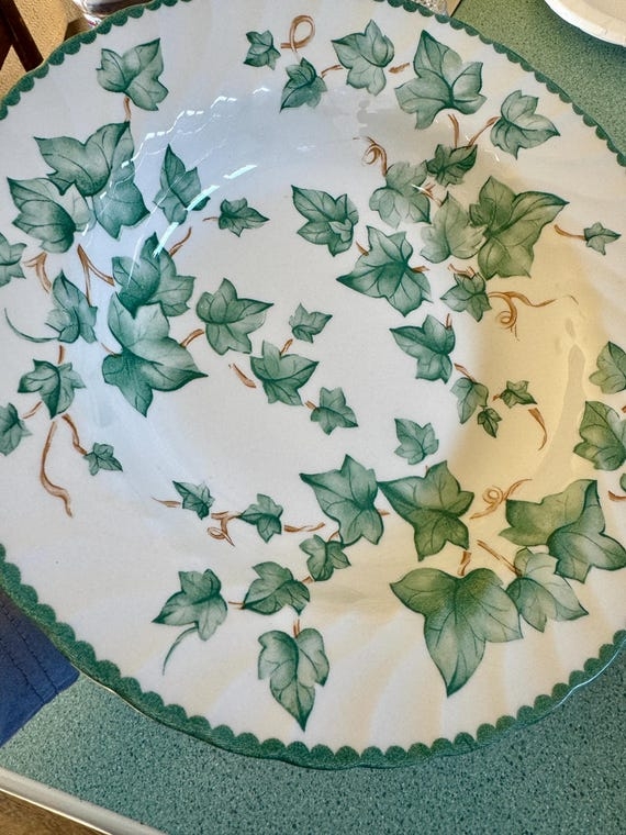 Bowl Set of 3 Porcelain Nesting Bowls with Green Ivy Vine Pattern