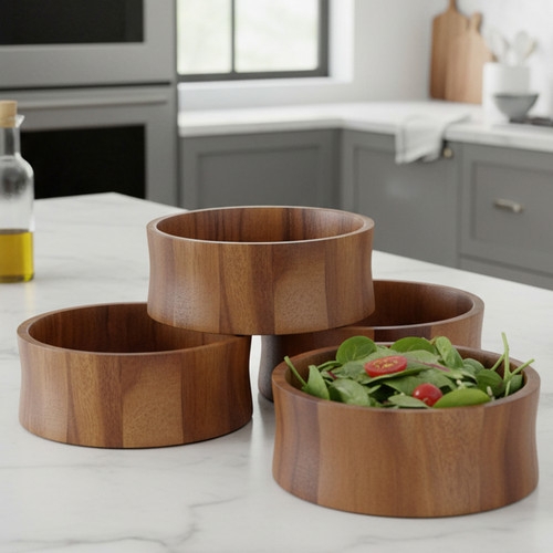 Bowl Set of Four Individual Wood Toned Curved Silhouette Matte