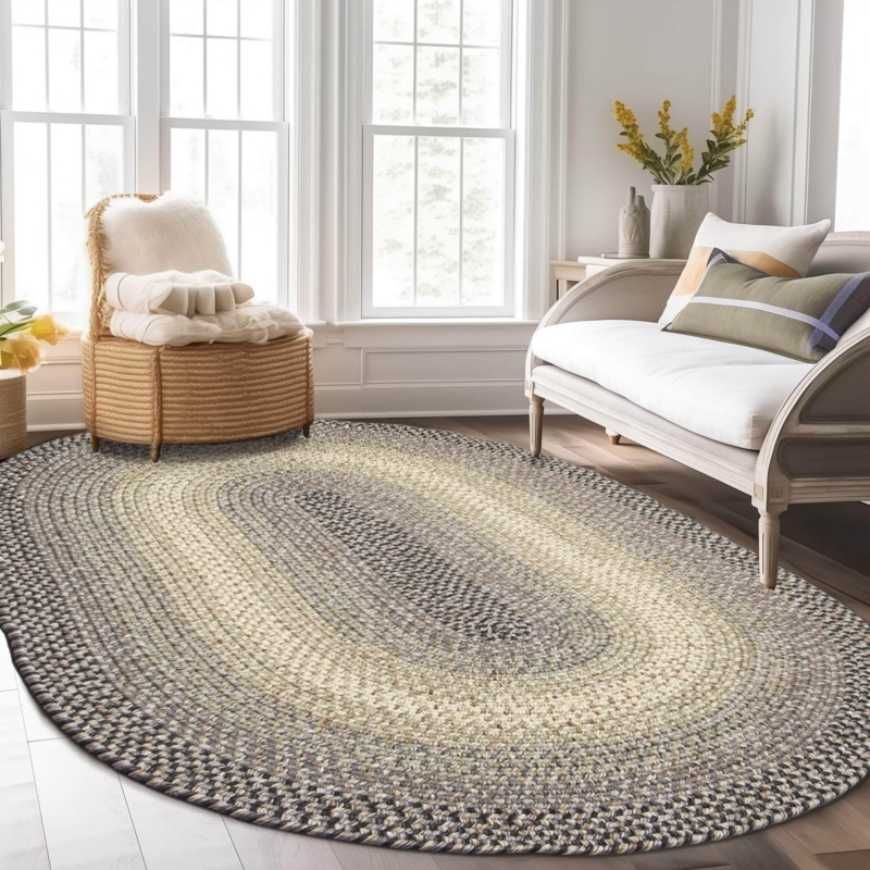Braided Oval Area Rug Concentric Gray Farmhouse Timeless