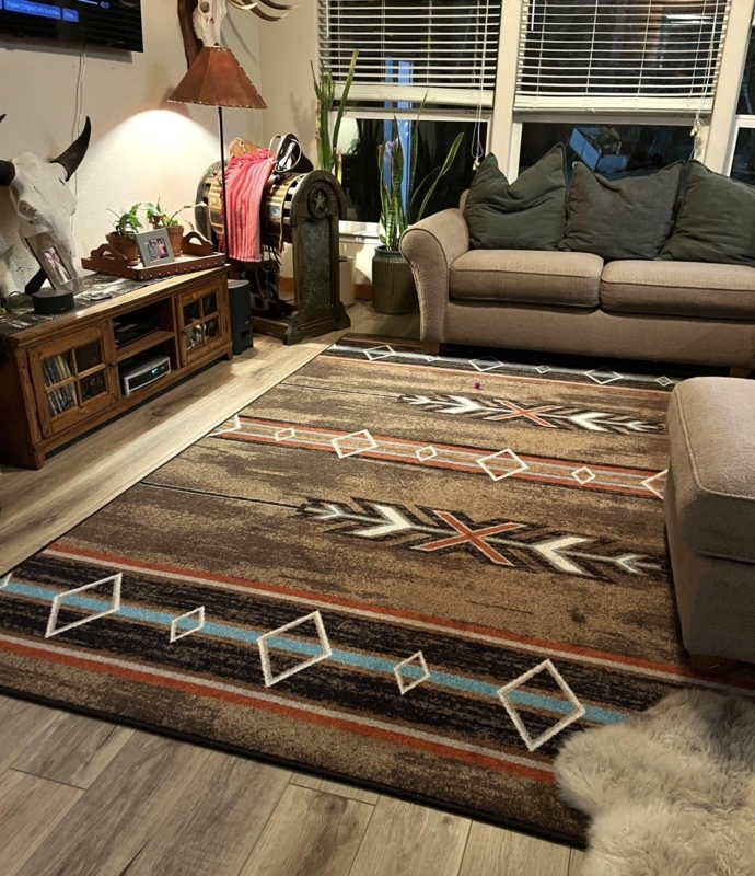 Brick Red Area Rug with Southwestern Geometric Diamond and X Motifs