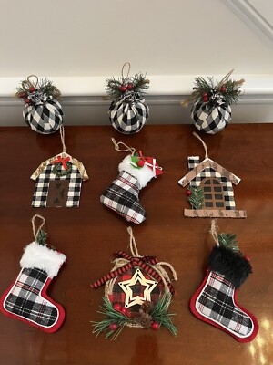 Buffalo Plaid Farmhouse Christmas Ornaments: Mixed Fabric Shapes & Beads