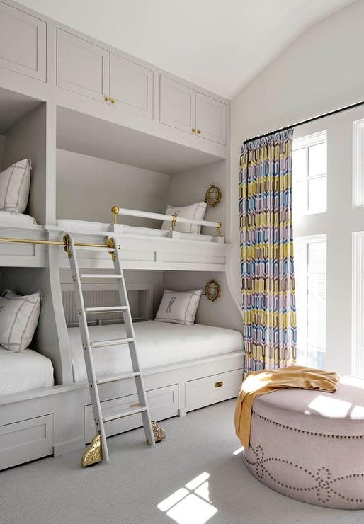 Built-In Bunk Bed with Brass Ladder Rail and Niche Lighting