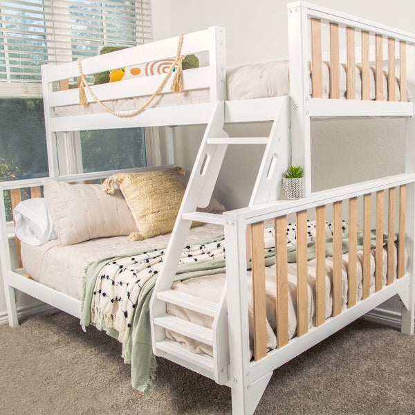 Bunk Bed Blonde Wood Twin Over Full Scandinavian Slatted Headboard