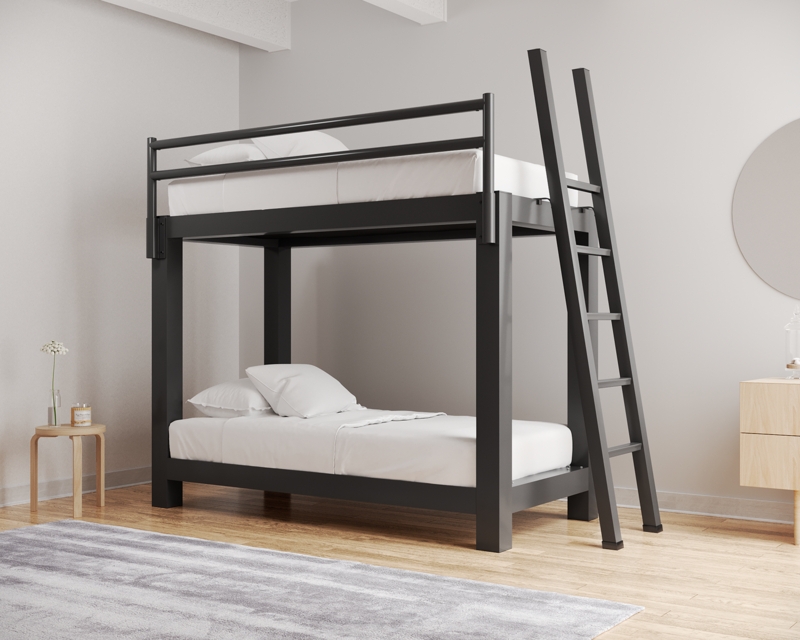 Bunk Bed Charcoal Metal Twin Over Twin, Adult Scale Matte Bronze Finish
