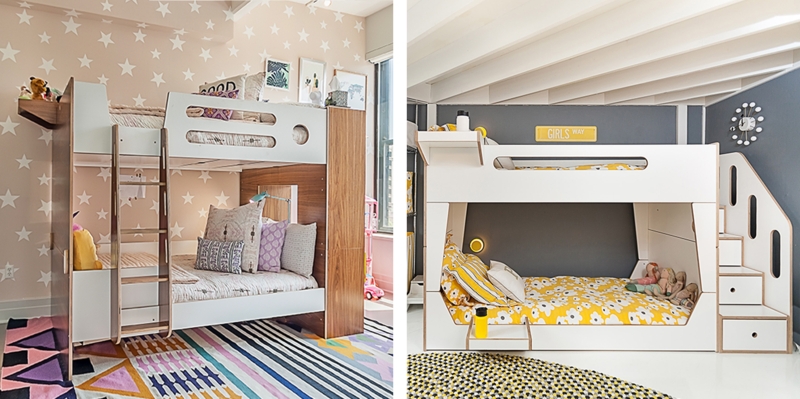 Bunk Bed Comparison: Modern White & Wood with Ladder or Storage Stairs