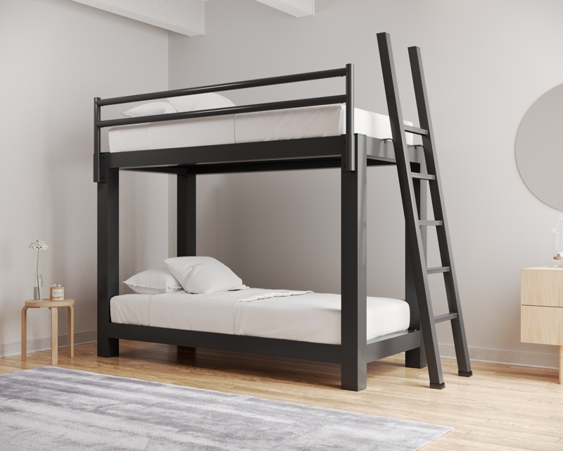 Bunk Bed Contemporary Metal Frame Integrated Ladder Space Saving Solution