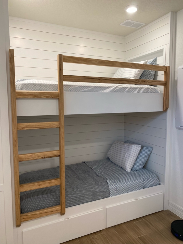 Bunk Bed Custom Built-In Staircase Storage & Integrated Closet, Wood
