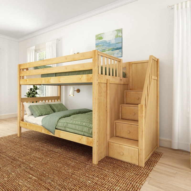 Bunk Bed Full Size White Finish with Storage Staircase