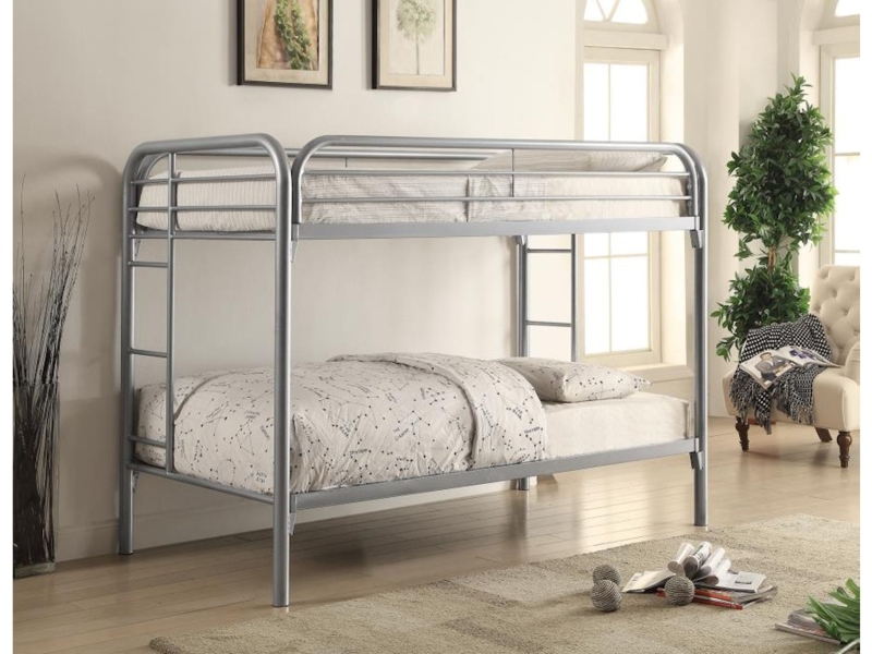 Bunk Bed Grey Tubular Metal Smooth Surface Industrial Style Kids