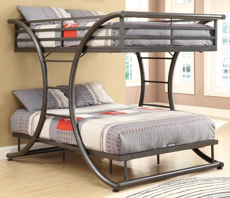 Bunk Bed Gunmetal Metal Full Over Full Integrated Ladder Industrial