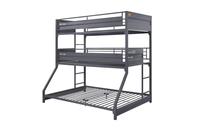 Bunk Bed Gunmetal Metal Triple Tier, Built-in Ladder Space Saving