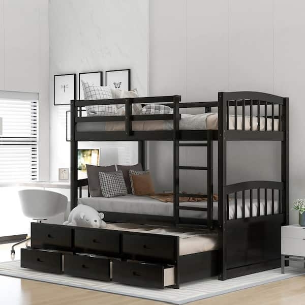 Bunk Bed in Espresso Finish with Built-In Ladder and Storage Drawers