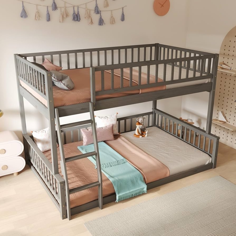 Bunk Bed Industrial Metal with Integrated Ladder & Slatted Rails