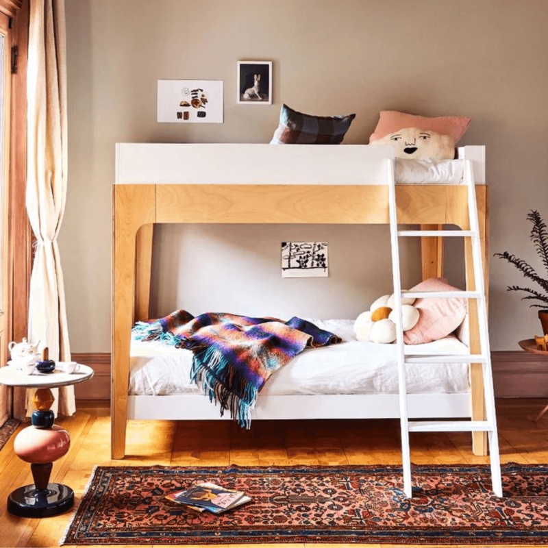 Bunk Bed L-Shaped Configuration, White and Birch Finish