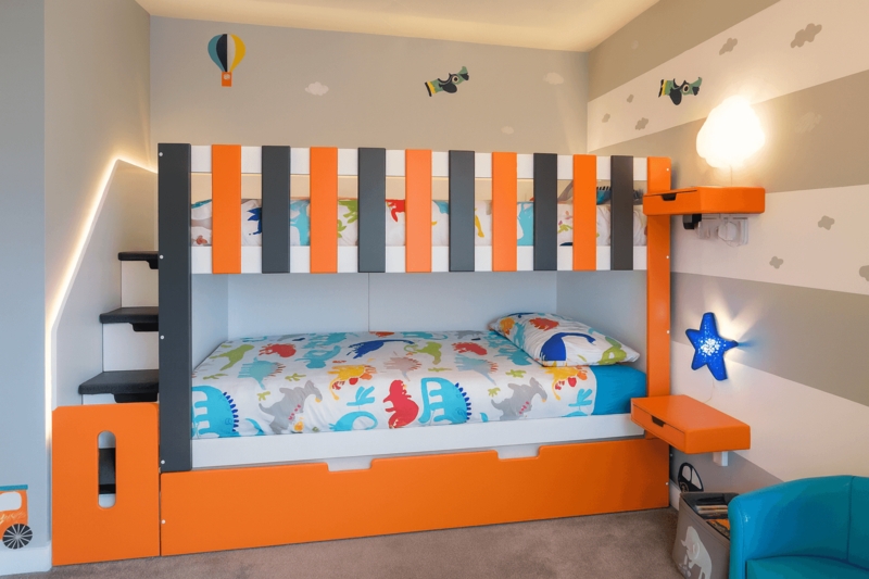 Bunk Bed L-Shaped Integrated Desk Loft Bed With Storage Stairs