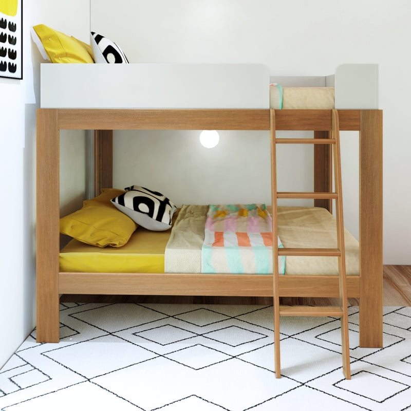 Bunk Bed Mid Century Modern Pecan Finish Two Tone Full Over Full