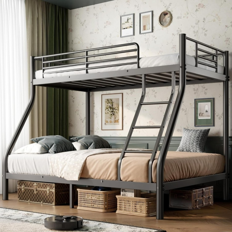 Bunk Bed Modern Metal Twin Over Full with Storage Stairs