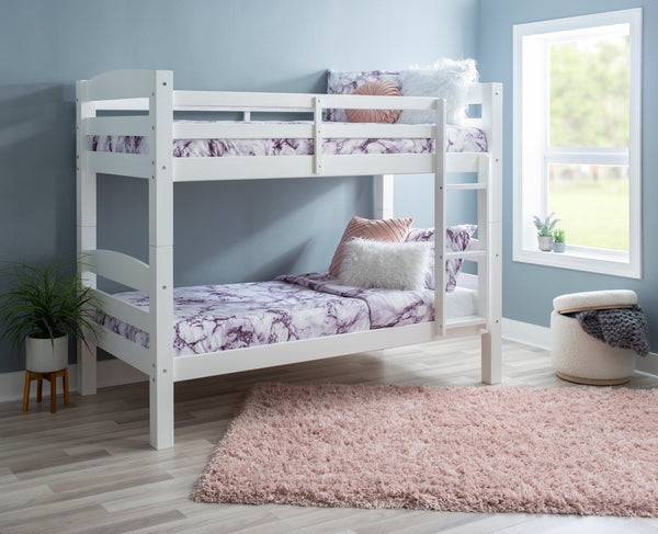 Bunk Bed Modern Slatted Wood Twin Over Twin Integrated Ladder Design