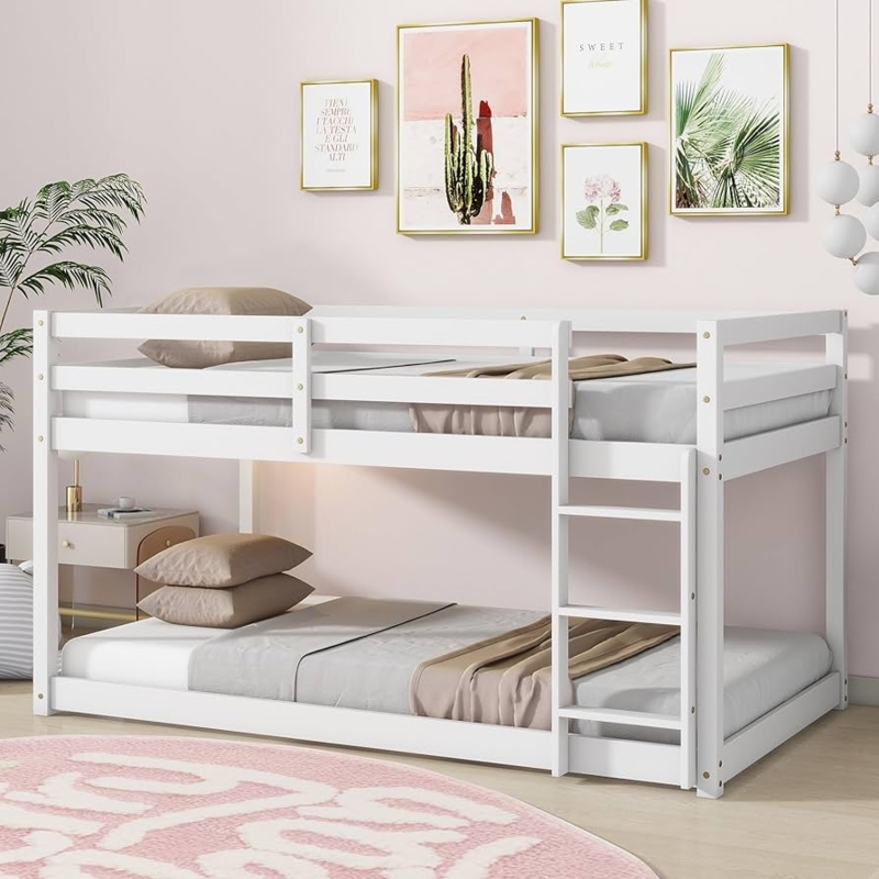 Bunk Bed Natural Wood Floor Level Scandinavian Kids Bedroom Furniture