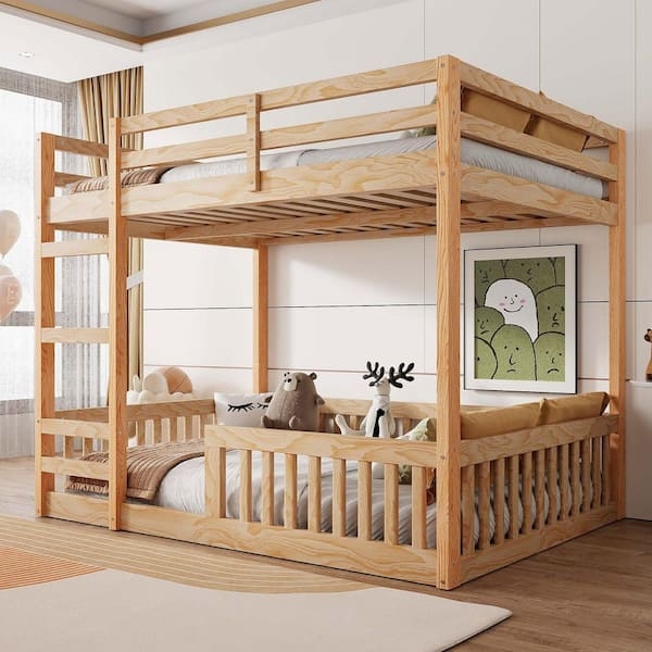Bunk Bed Natural Wood Full Over Full with Slatted Headboards