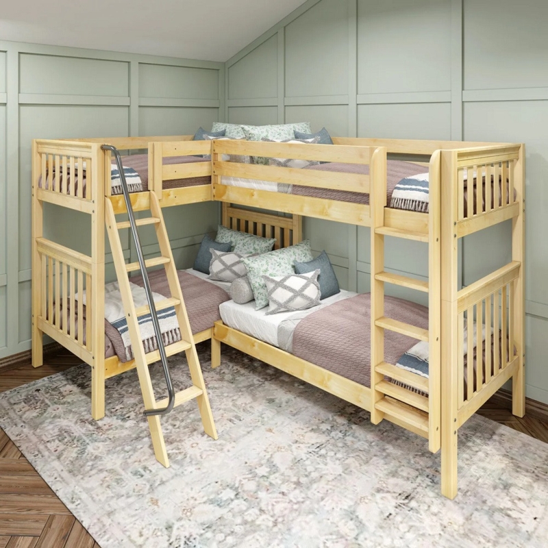Bunk Bed Quad Sleeper L-Shaped Mission Style Frame