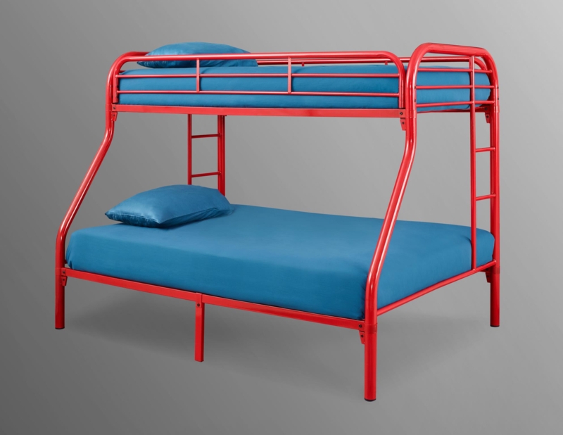 Bunk Bed Red Metal Twin Over Full, Tubular Frame Vibrant Color Idea
