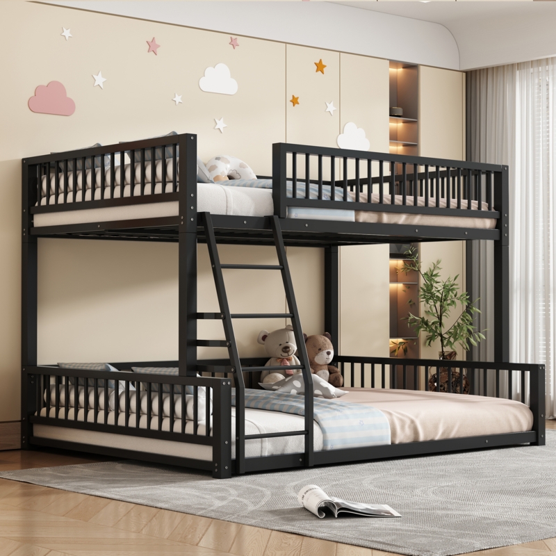 Bunk Bed Scandinavian Natural Wood Floor Design with Slatted Rails