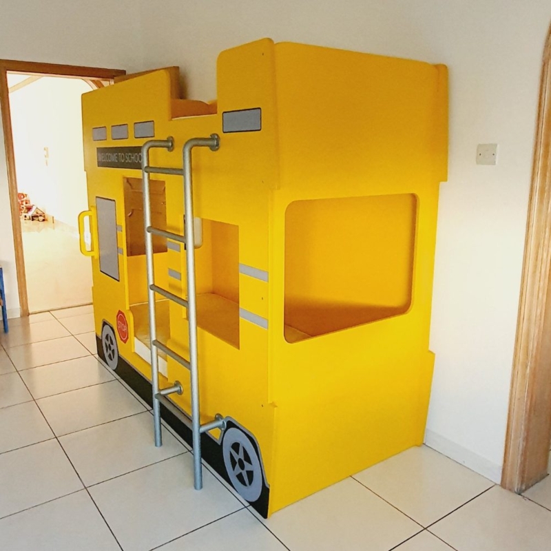 Bunk Bed School Bus Silhouette Yellow Finish Window Cutouts
