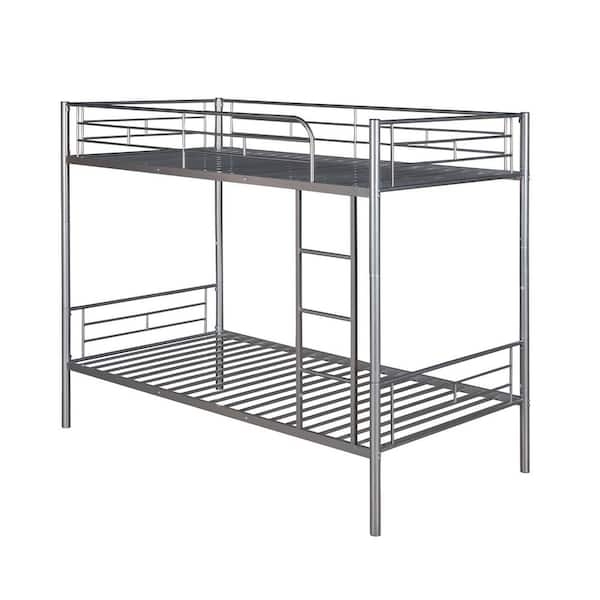 Bunk Bed Silver Metal Twin Slim Profile Dual Integrated Ladders