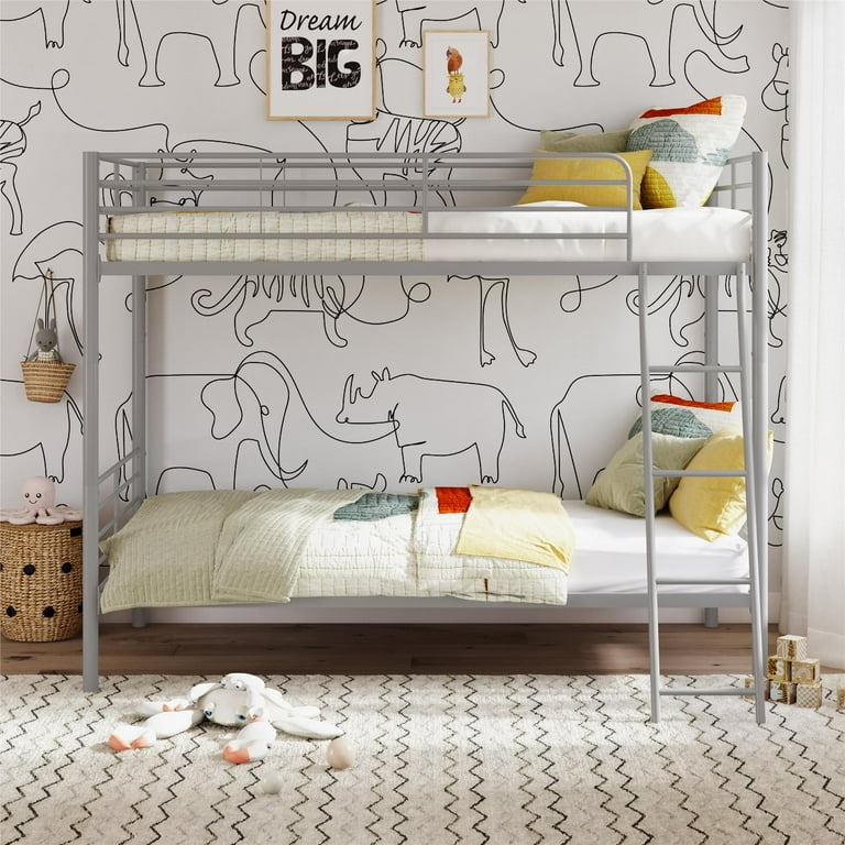 Bunk Bed Silver Tubular Metal Frame Twin over Twin Satin Finish