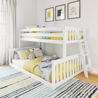 Bunk Bed Staircase Entry White Finish Low Profile Twin Over Full