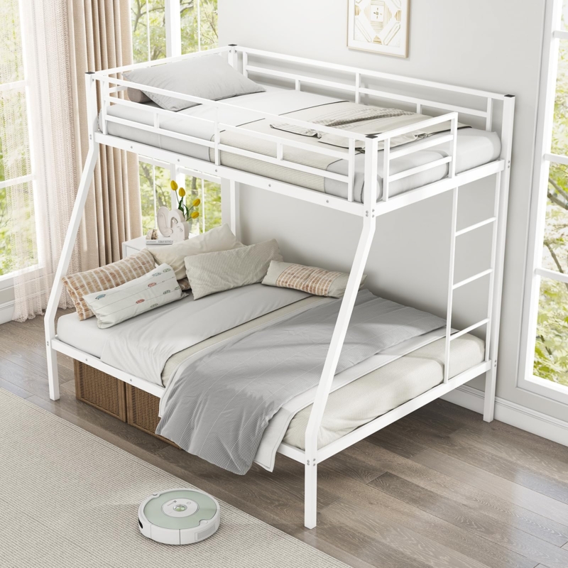Bunk Bed Twin Over Full Black Metal Integrated Side Ladder